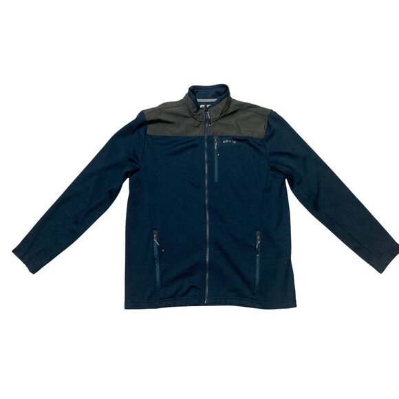 Orvis Men's Medium Full-Zip Blue Jacket With Pockets Contrasting Shoulder Panel - Picture 2 of 8